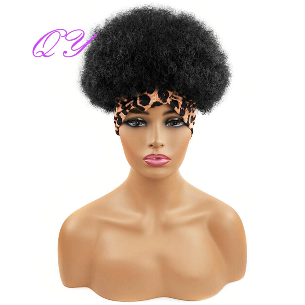 QY Hair Big Afro Kinky Curly Headband Wigs