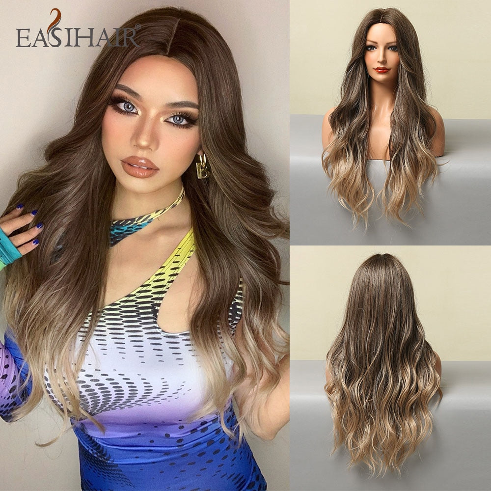 EASIHAIR Long Body Wave Light Brown Wigs