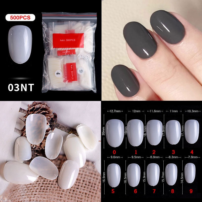 500pcs faux ongles conseils couleur transparente