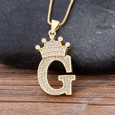 A-Z Crown Alphabet Pendant Chain