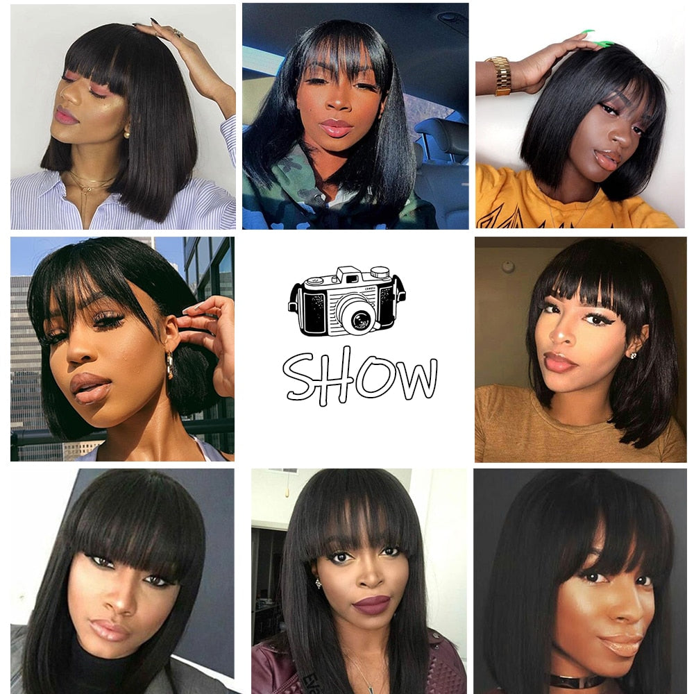 Straight Bob Wig with Bangs Cheap Human Hair