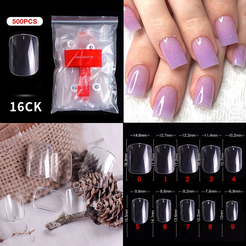 500pcs faux ongles conseils couleur transparente