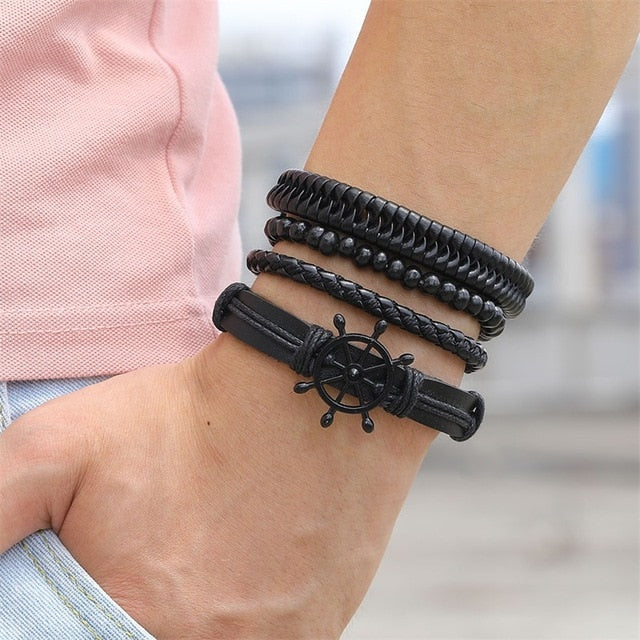 IFMIA Bracelets de perles noires vintage pour hommes