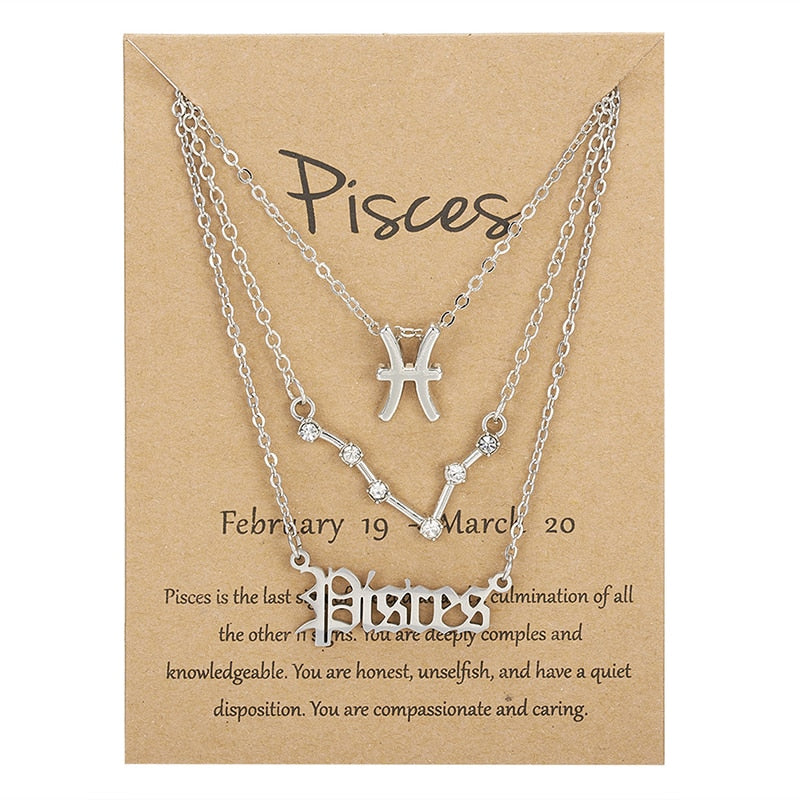 3Pcs/set 12 Zodiac Sign Necklace