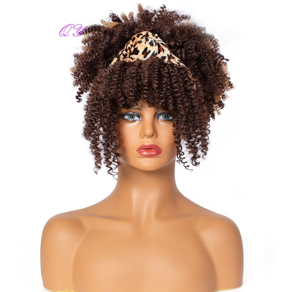 QY Hair Big Afro Kinky Curly Headband Wigs