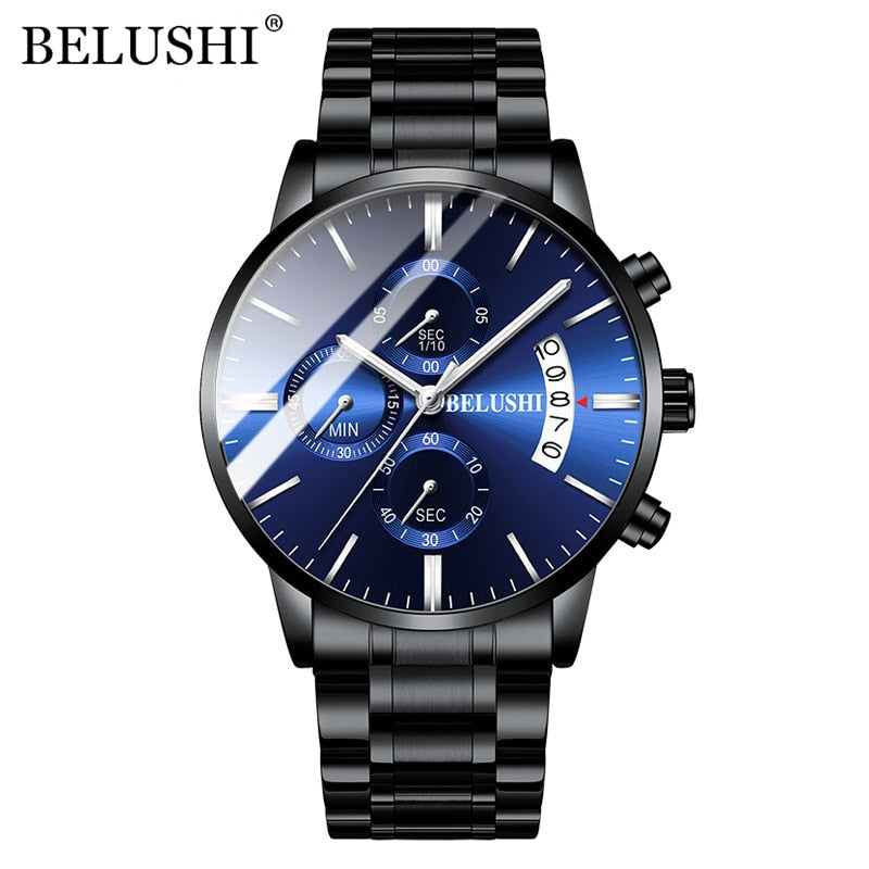 BELUSHI Mens Watches Full Steel Chronograph