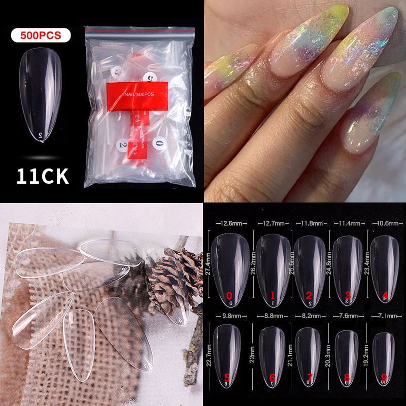 500pcs faux ongles conseils couleur transparente