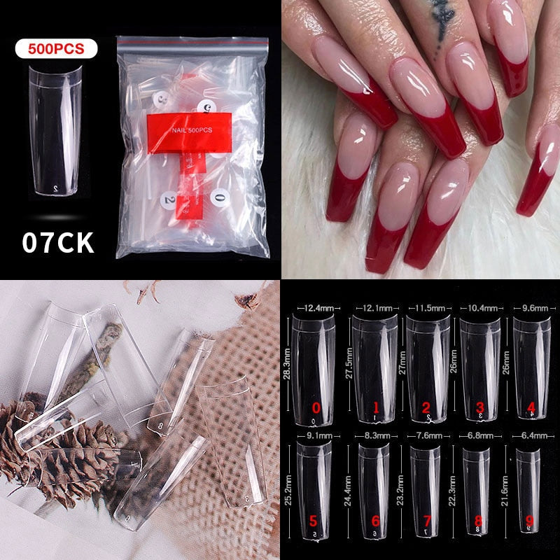 500pcs faux ongles conseils couleur transparente