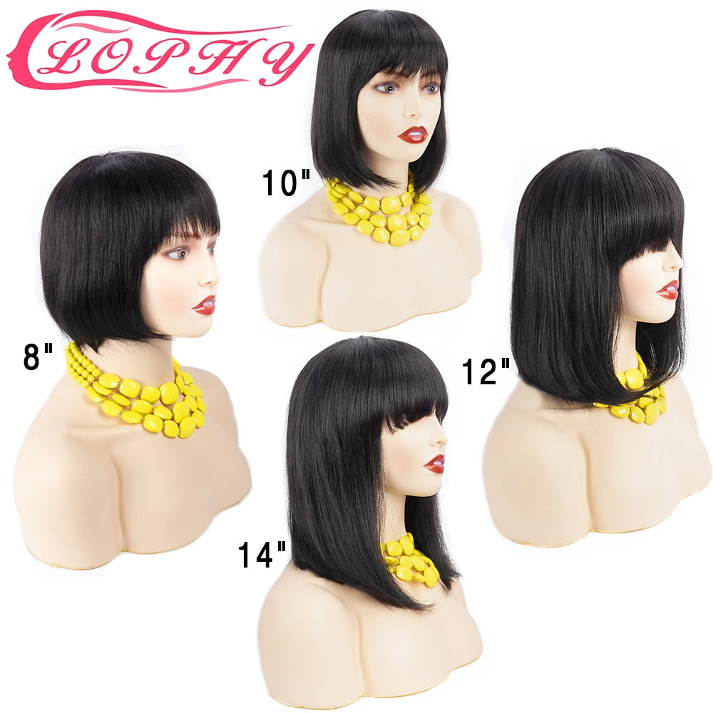 Straight Bob Wig with Bangs Cheap Human Hair