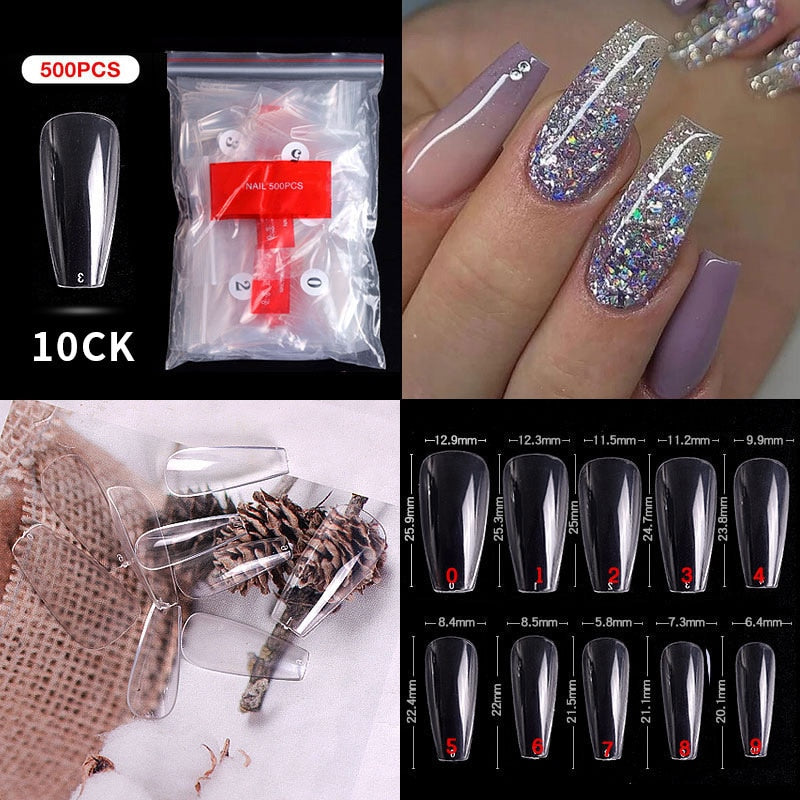 500pcs faux ongles conseils couleur transparente