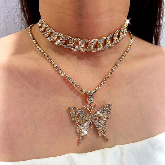 LATS Punk Cuban Big Butterfly Necklace