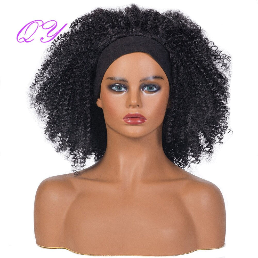 QY Hair Big Afro Kinky Curly Headband Wigs