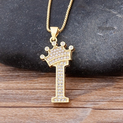 A-Z Crown Alphabet Pendant Chain