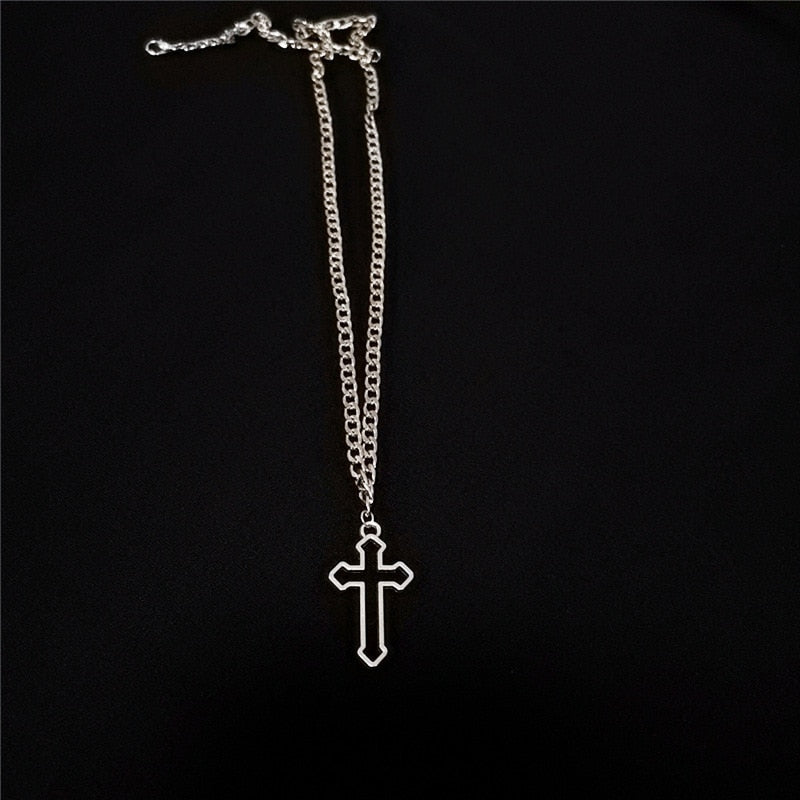 Gothic Hollow Cross Pendant Necklace