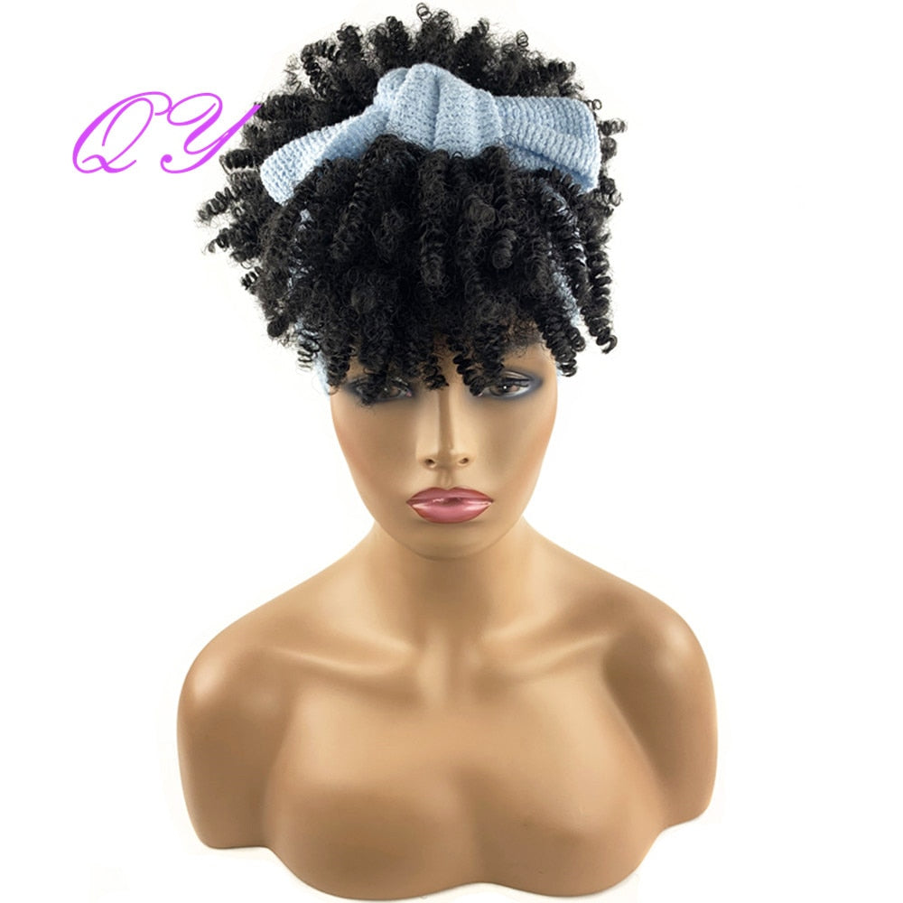 QY Hair Big Afro Kinky Curly Headband Wigs