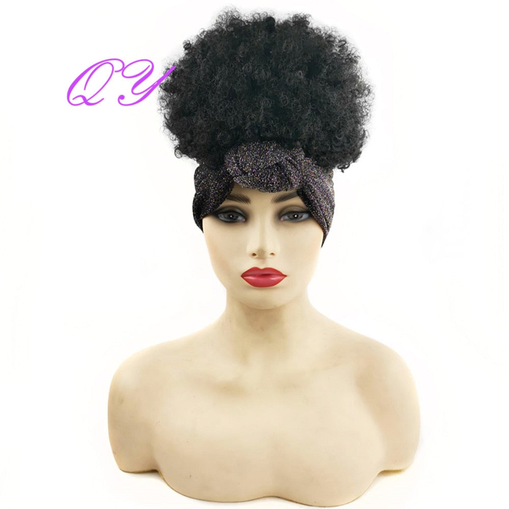 QY Hair Big Afro Kinky Curly Headband Wigs