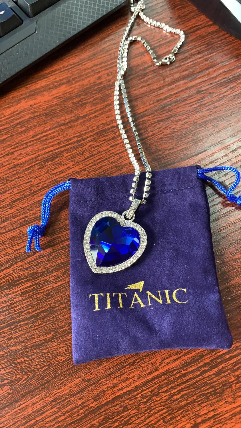 Titanic Heart of Ocean Blue Heart Love Forever Pendentif Collier + Sac en Velours