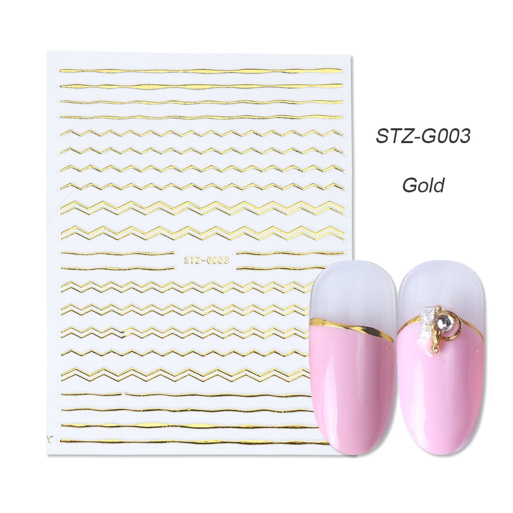 1pcs Gold Silver Sliders 3D Nail Stickers