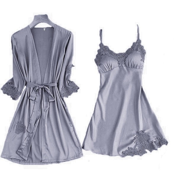 Satin Lace Pajamas Set Women Strap Top Pants Sleepwear Sleep Suit Spring Autumn Pyjamas Home Wear Nightwear Robe Gown M-XXL