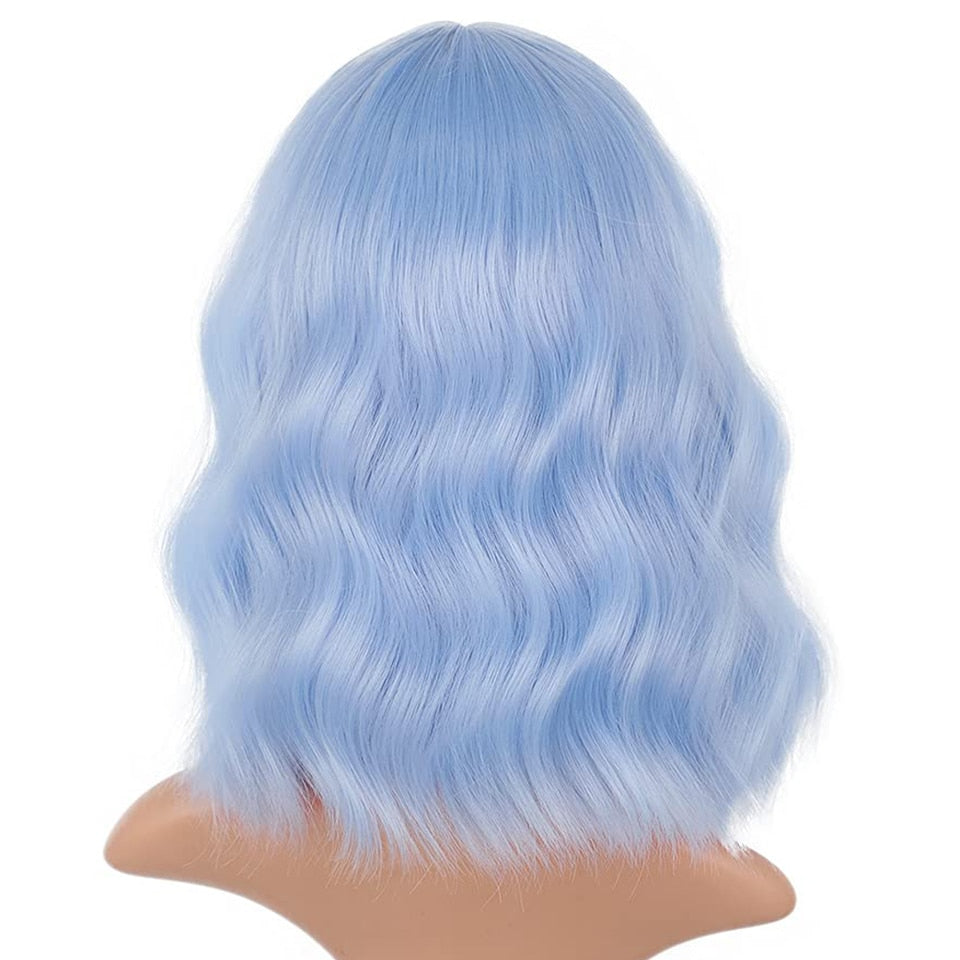 MONIXI Synthetic Blue Wig Short Wavy Wig