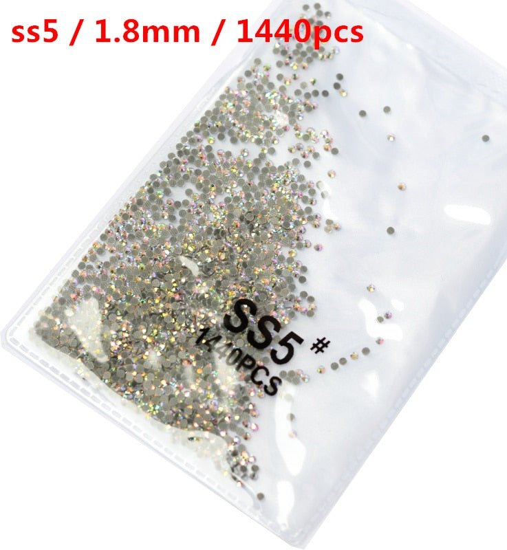 SS3-ss8 1440 pièces cristal clair AB or 3D Non HotFix FlatBack Nail Art strass décorations chaussures et décoration de danse