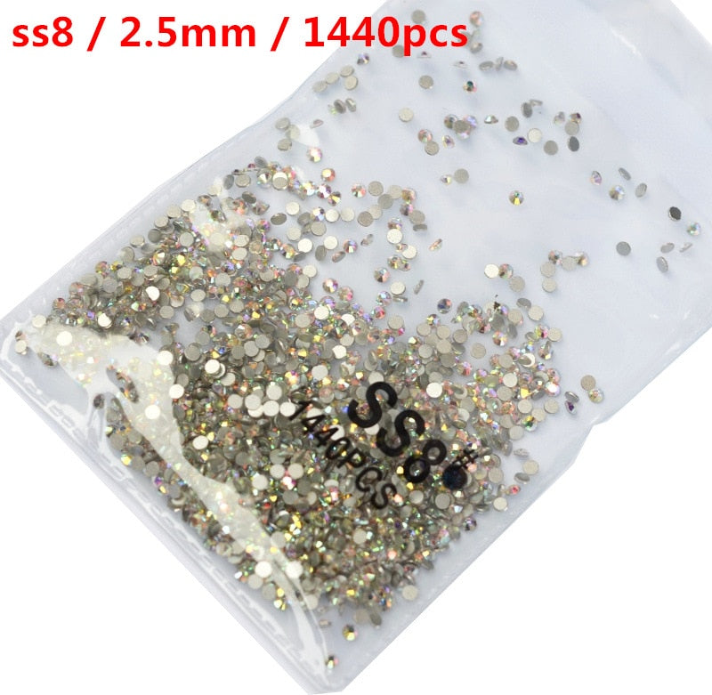 SS3-ss8 1440 pièces cristal clair AB or 3D Non HotFix FlatBack Nail Art strass décorations chaussures et décoration de danse