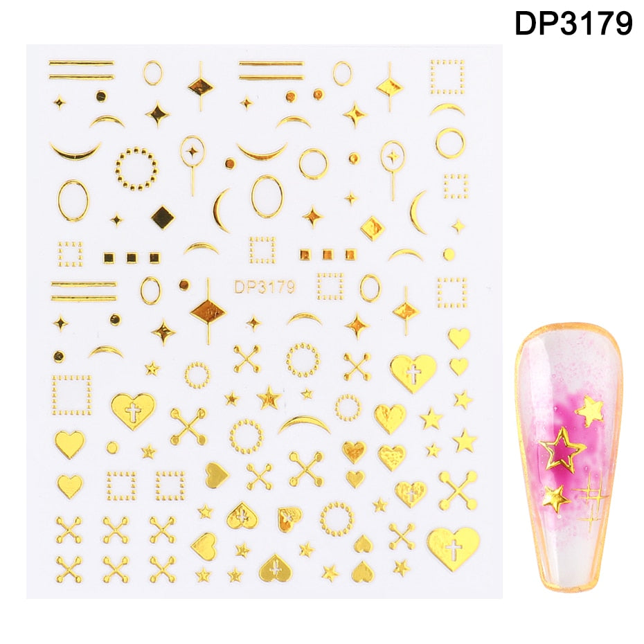 1pcs Gold Silver Sliders 3D Nail Stickers