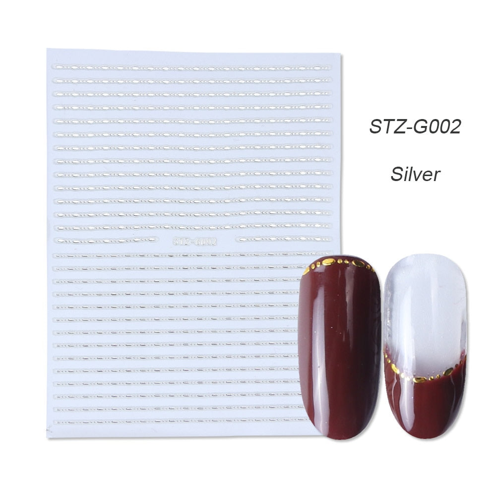 1pcs Gold Silver Sliders 3D Nail Stickers