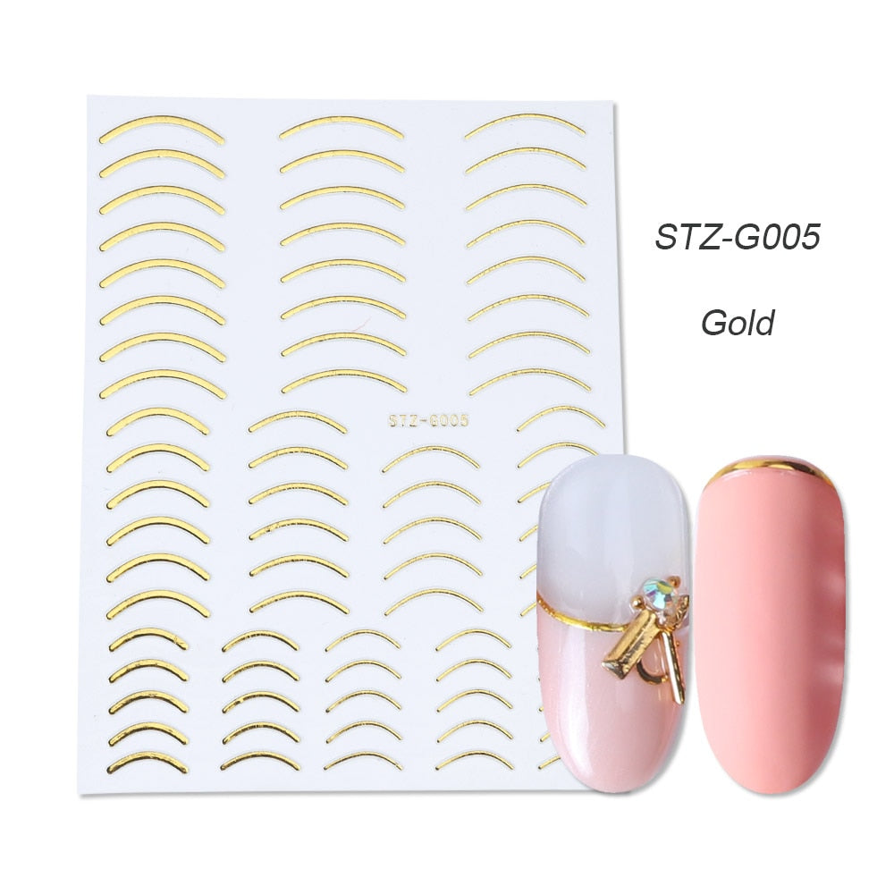 1pcs Gold Silver Sliders 3D Nail Stickers