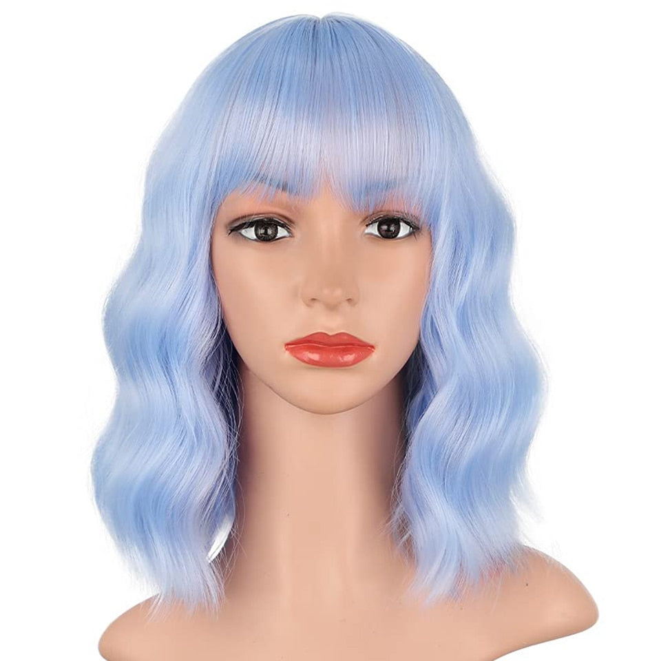 MONIXI Synthetic Blue Wig Short Wavy Wig