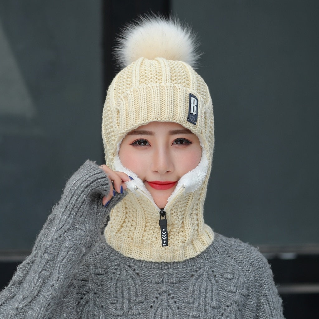 Women Wool Knitted Hat Ski Hat Sets