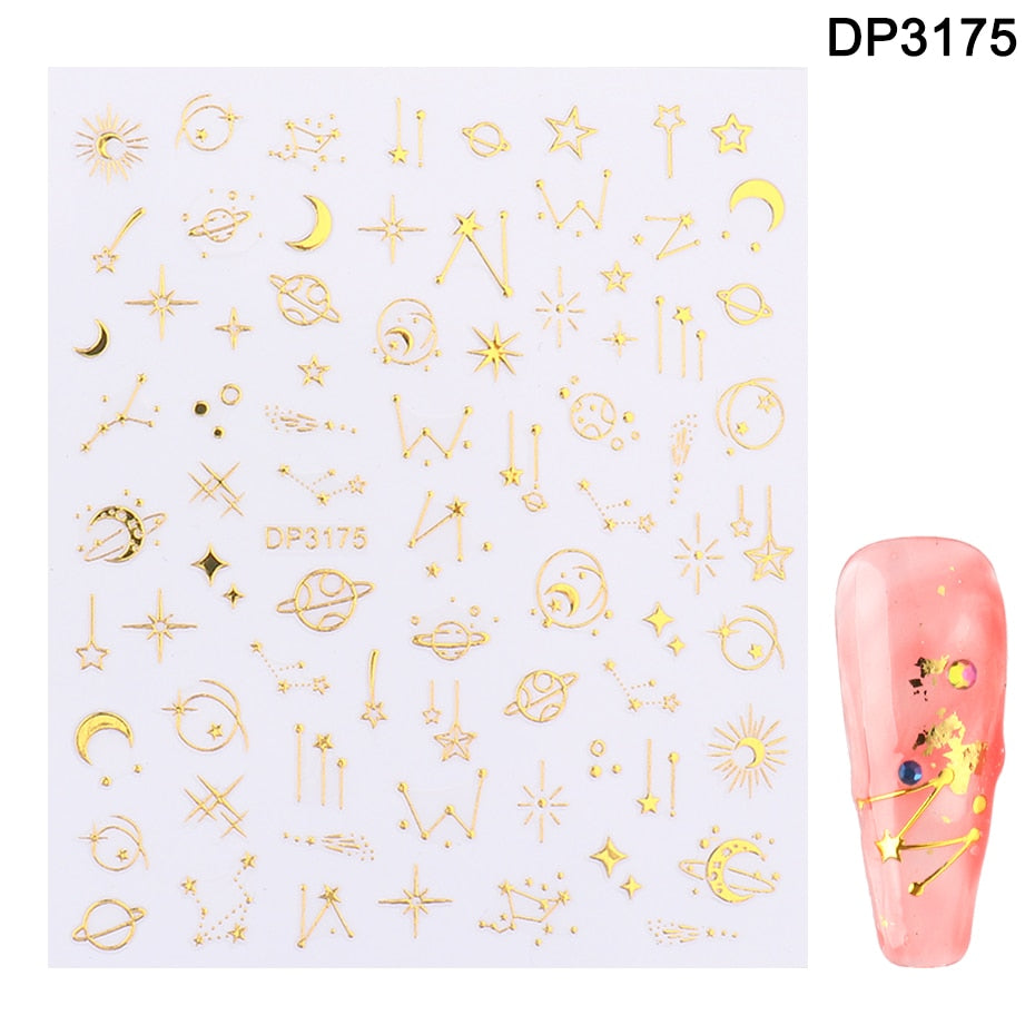 1pcs Gold Silver Sliders 3D Nail Stickers