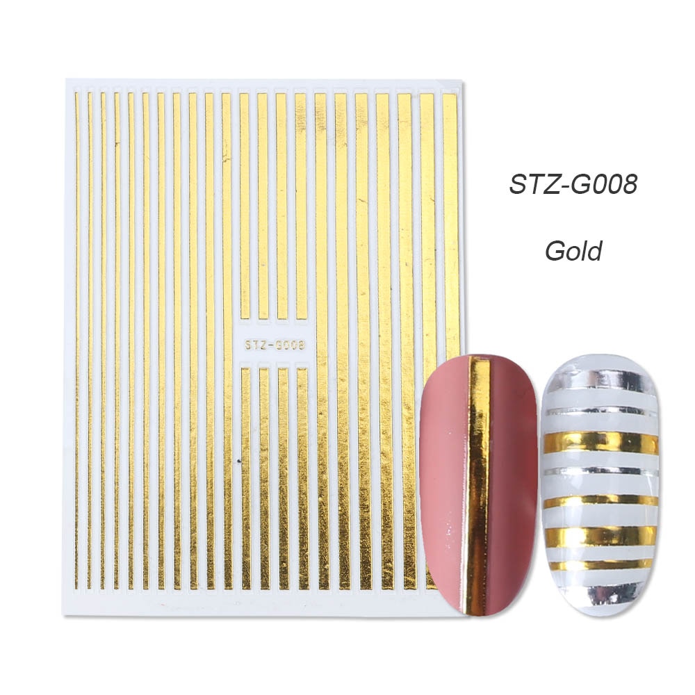 1pcs Gold Silver Sliders 3D Nail Stickers