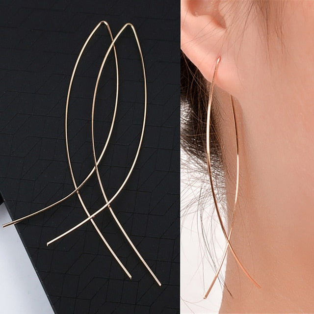 Korean Glossy Arc Bar Long Tassel Earrings