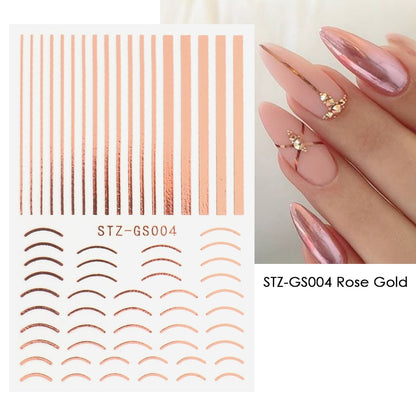 1pcs Gold Silver Sliders 3D Nail Stickers