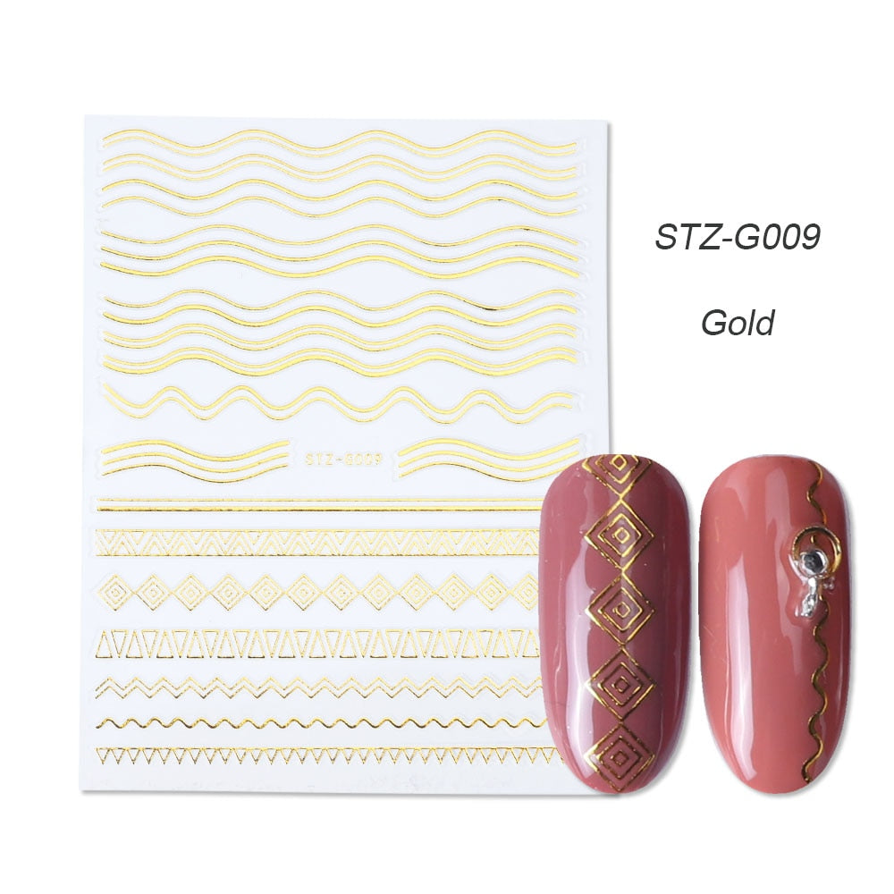 1pcs Gold Silver Sliders 3D Nail Stickers