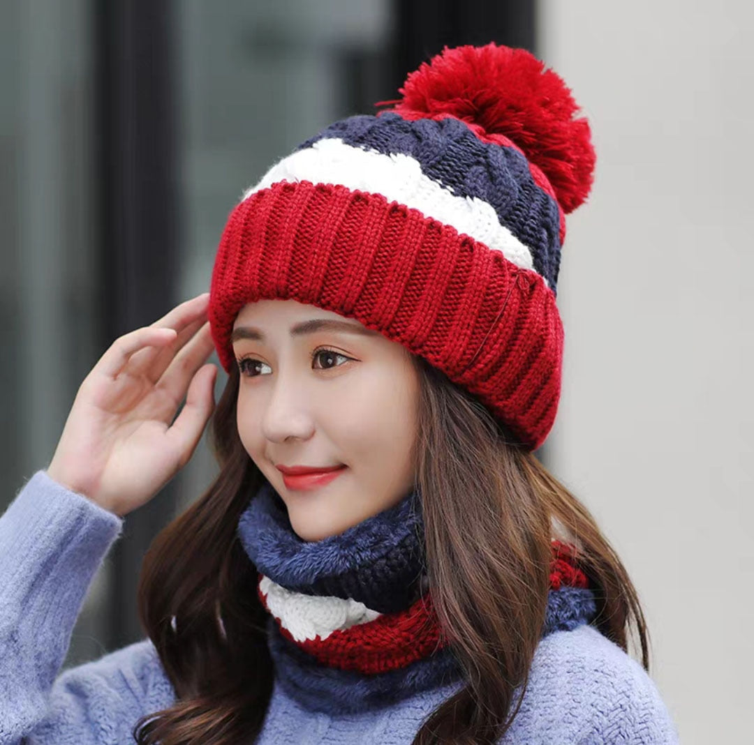 Women Wool Knitted Hat Ski Hat Sets