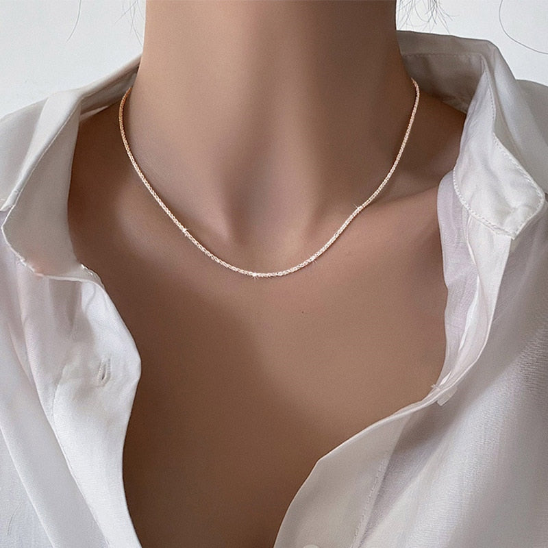 Silver Colour Sparkling Clavicle Necklace