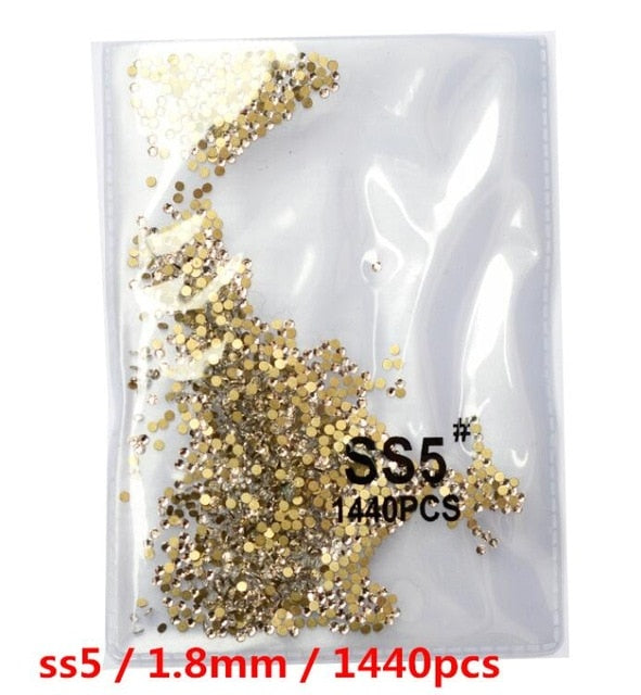 SS3-ss8 1440 pièces cristal clair AB or 3D Non HotFix FlatBack Nail Art strass décorations chaussures et décoration de danse