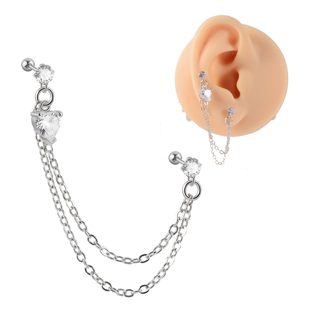 Boucle d'oreille en chaîne en acier chirurgical 1PC