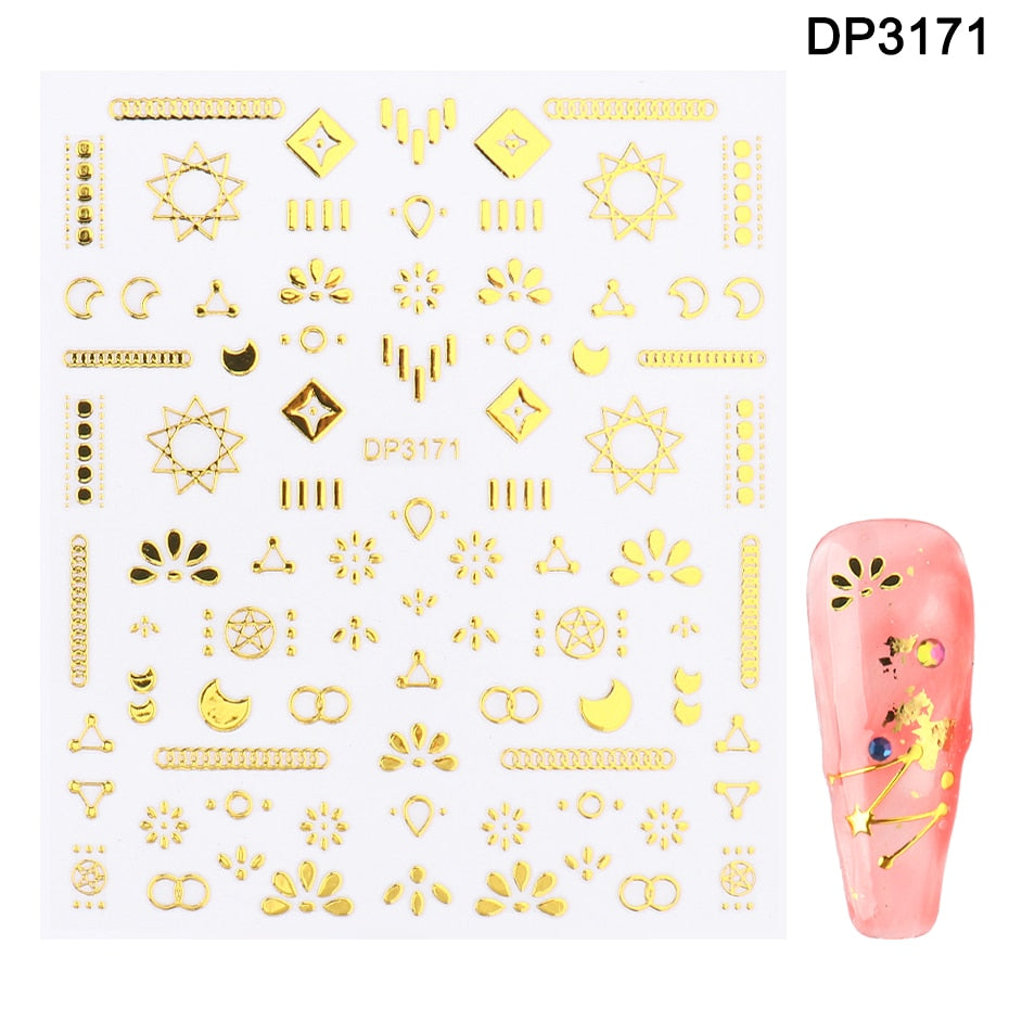 1pcs Gold Silver Sliders 3D Nail Stickers