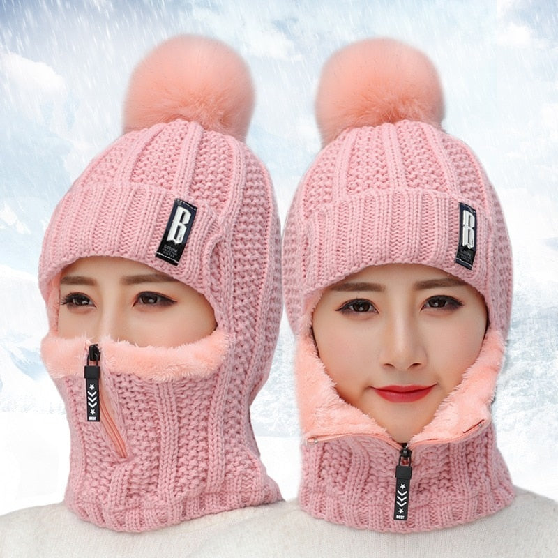 Women Wool Knitted Hat Ski Hat Sets