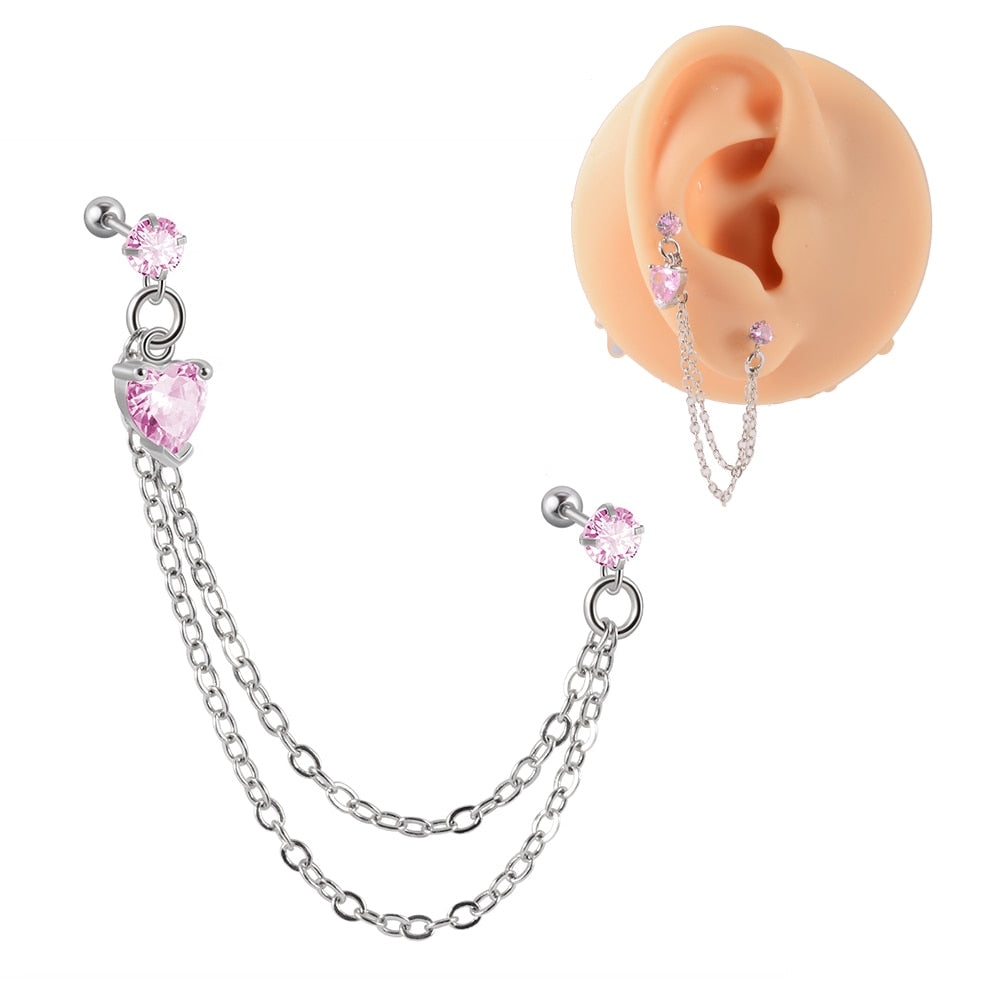 Boucle d'oreille en chaîne en acier chirurgical 1PC