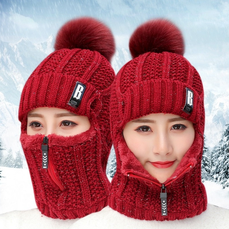 Women Wool Knitted Hat Ski Hat Sets