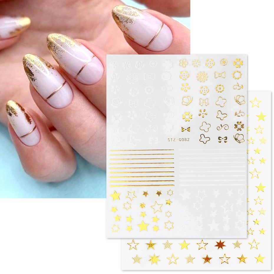 1pcs Gold Silver Sliders 3D Nail Stickers