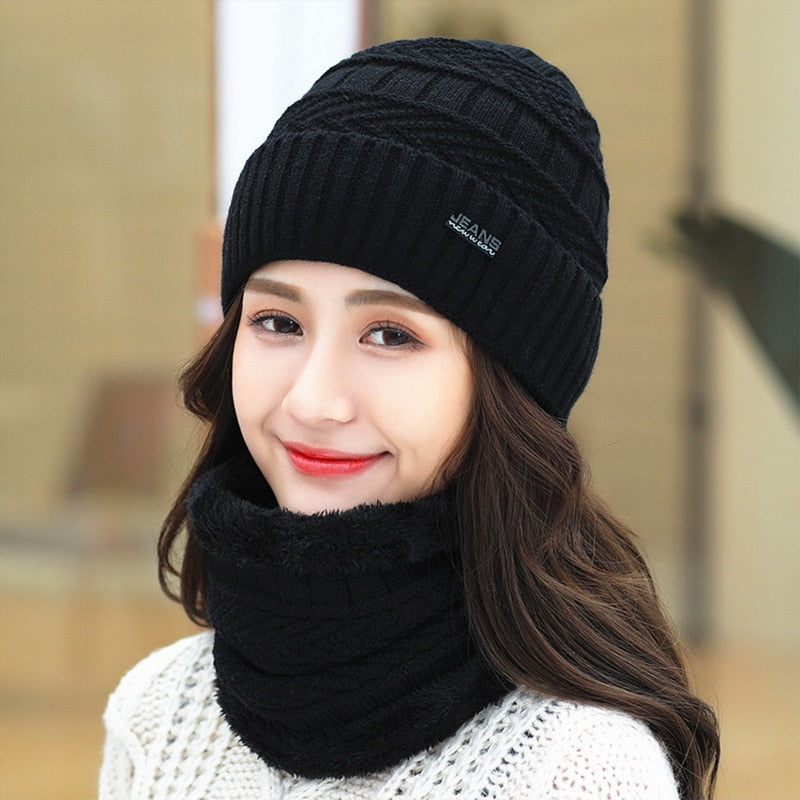 Women Wool Knitted Hat Ski Hat Sets