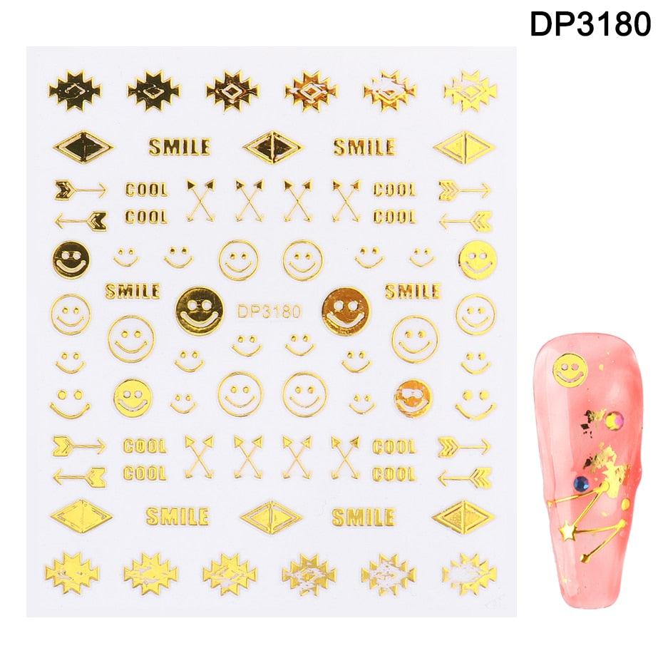 1pcs Gold Silver Sliders 3D Nail Stickers