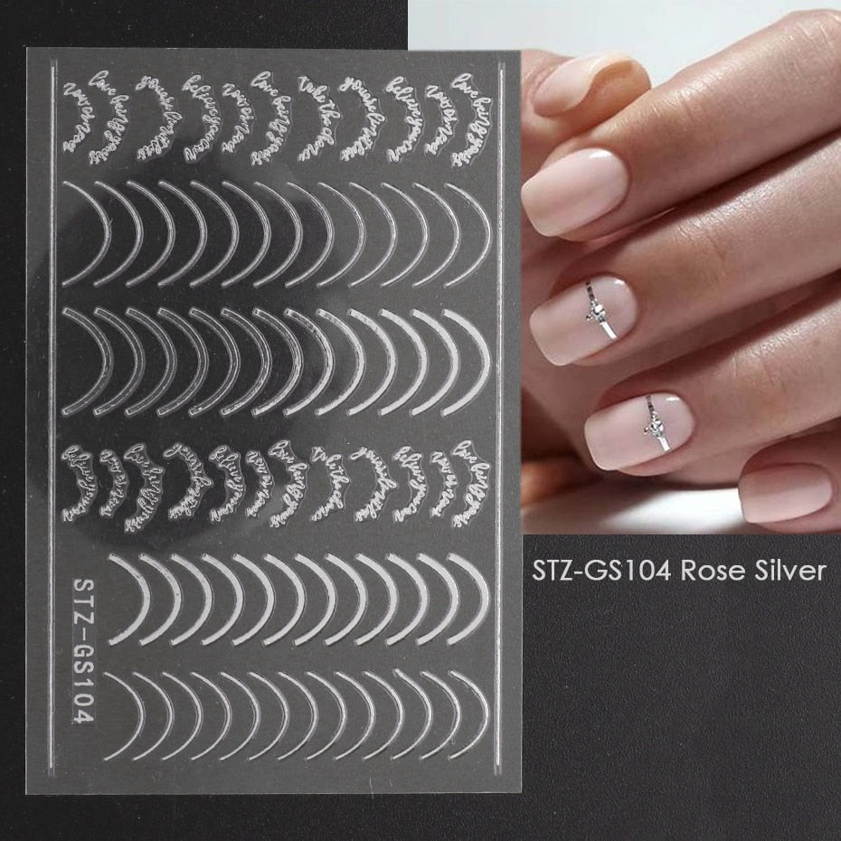 1pcs Gold Silver Sliders 3D Nail Stickers