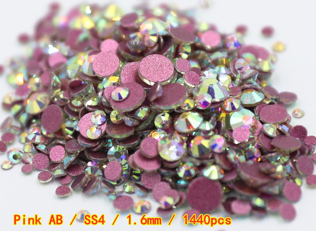 SS3-ss8 1440pcs Clear Crystal AB gold 3D Non HotFix FlatBack Nail Art Rhinestones Decorations Shoes And Dancing Decoration