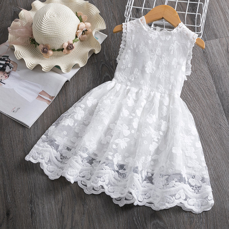 Girls Dress Embroidery Princess Party Autumn Spring Kids Children Clothes Elegant Purple And White 3-8T Lace Flower Girl Dresses